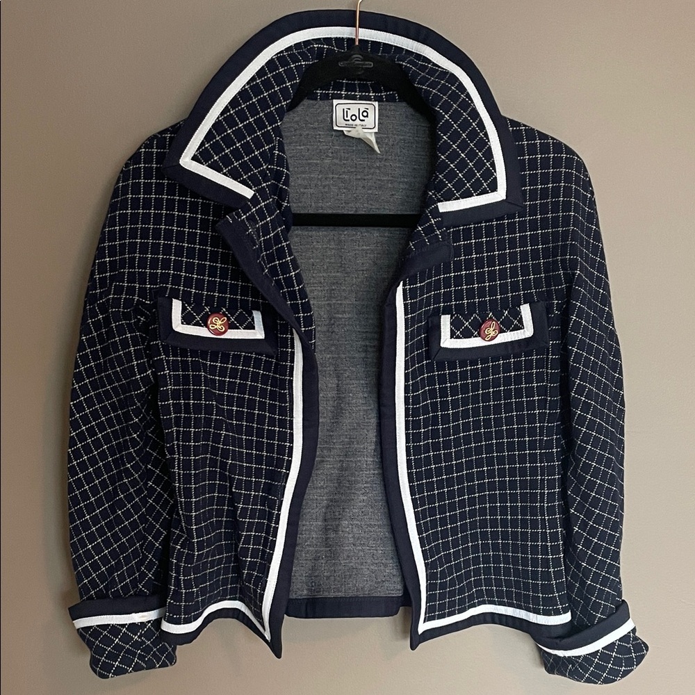 Vintage Liola Navy and White Checkered Jacket